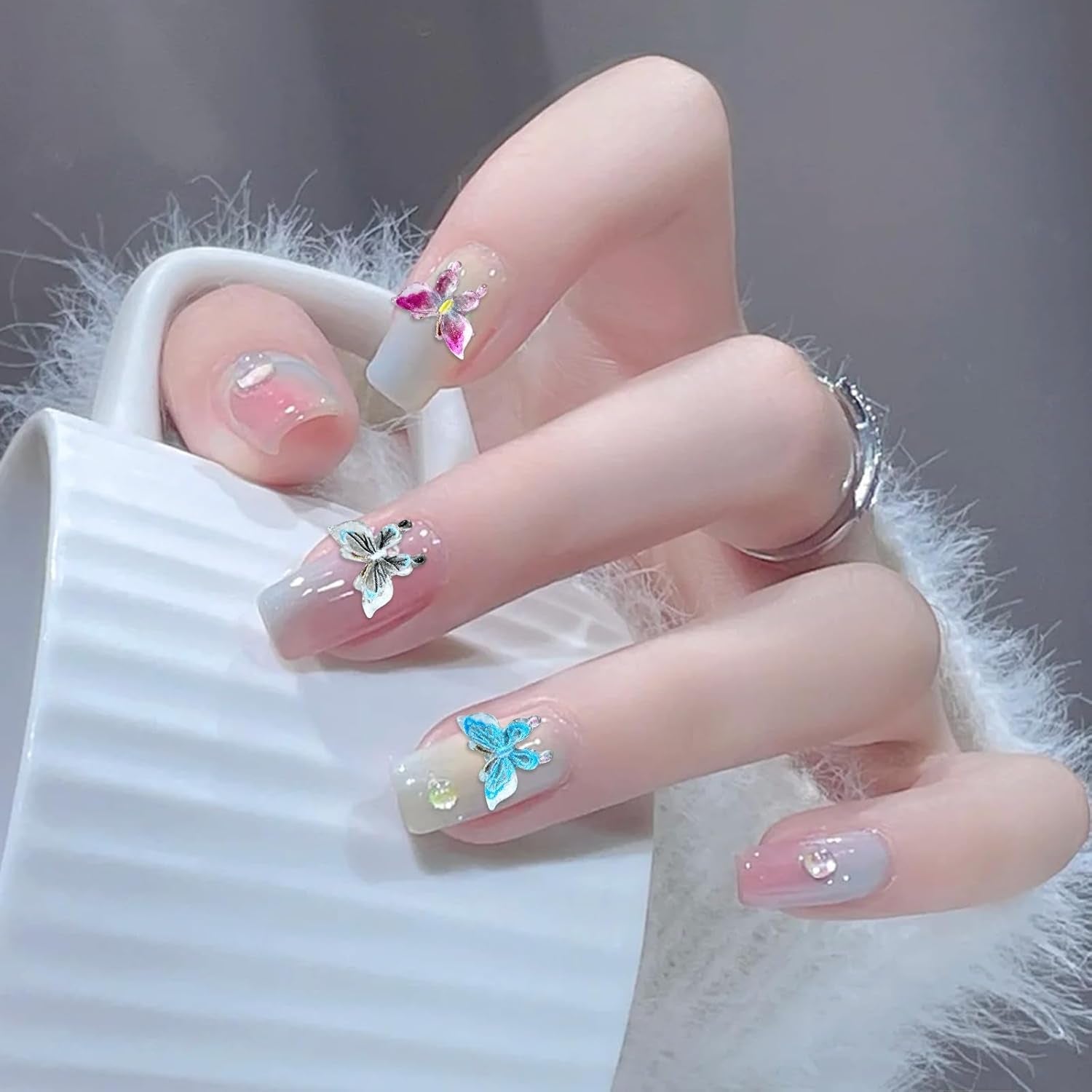 YICH Ciondoli per unghie Nägel Charms 50 pezzi fiori 3D + 50 pezzi 3D Schmetterling, Summer Nägel Deko Set Schmetterling/Fiori Nail Art Nail art