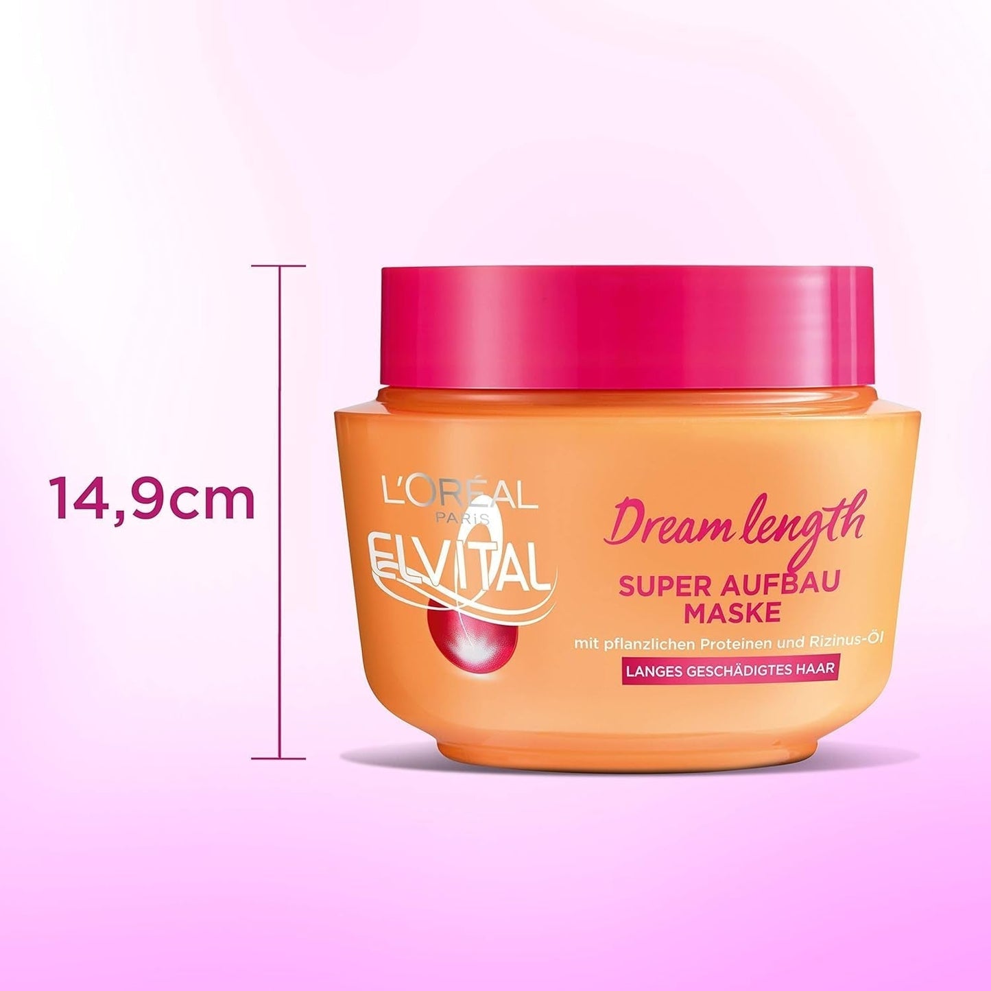 L'Oréal Paris Elvital Maschera per capelli anti-doppie punte per capelli lunghi e danneggiati, Trattamento intensivo con risciacquo, Con vitamine vegetali e olio di ricino, Maschera super rinforzante Dream Length, 1 maschera per capelli Naty Shop da 300 ml