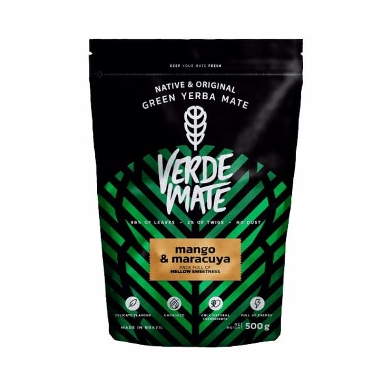 Green Mate Mango Verde e Maracuya 0,5 Kg | Tè alla frutta Mate | Il gusto esotico del tè Mate Il potere del raffreddamento | Stimolazione naturale | Tè Mate dal Brasile | 500 g