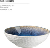 MÄSER 934092 Serie Frozen, Servizio da tavola in ceramica per 4 persone, Servizio combinato da 16 pezzi con forme organiche, Servizio tinto blu, Gres, Blu scuro