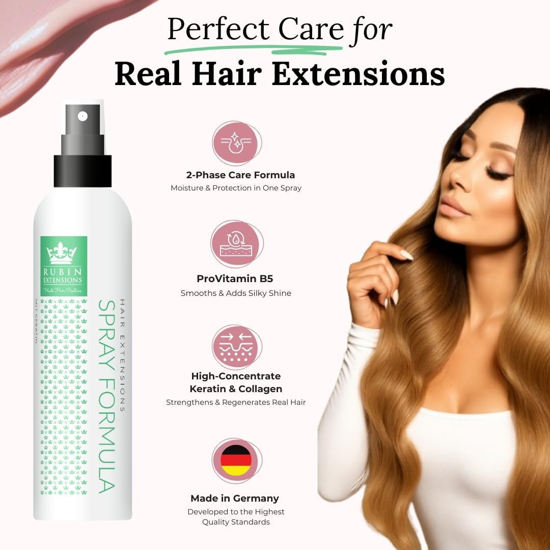 Spray bifasico per la cura delle extension di capelli umani | cheratina, collagene e B5 altamente concentrati | protezione e lucentezza per le extension adesive per capelli umani | ideale per extension e trecce di capelli umani | Confezione da 2 prodotti districanti per capelli Naty Shop