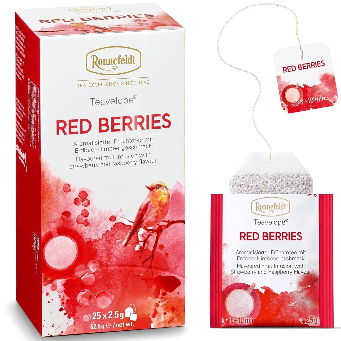 Teavelope "Red Berries" - tè alla frutta al gusto di fragola e lampone, 25 bustine di tè, 62,5 g