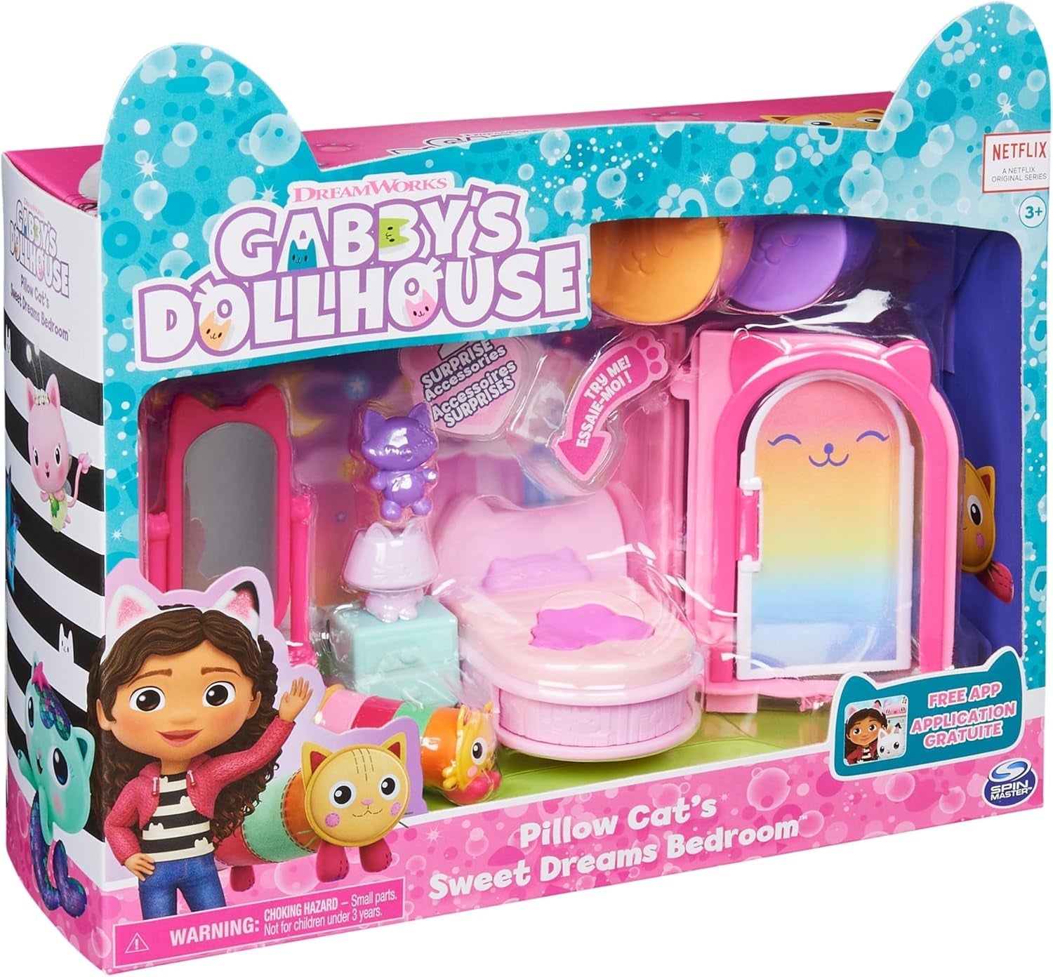 Camera Deluxe della casa delle bambole di Gabby, stanza dei gatti, mobili e 2 scatole a sorpresa con accessori a tema, adatta dai 3 anni in su