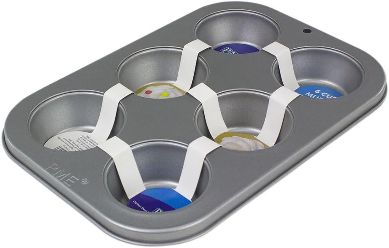 CSB108 Teglia per muffin antiaderente a 6 fori in acciaio al carbonio, Acciaio inossidabile, Argento, 28,9 X 17,7 X 3,1 cm Teglie e vassoi Naty Shop