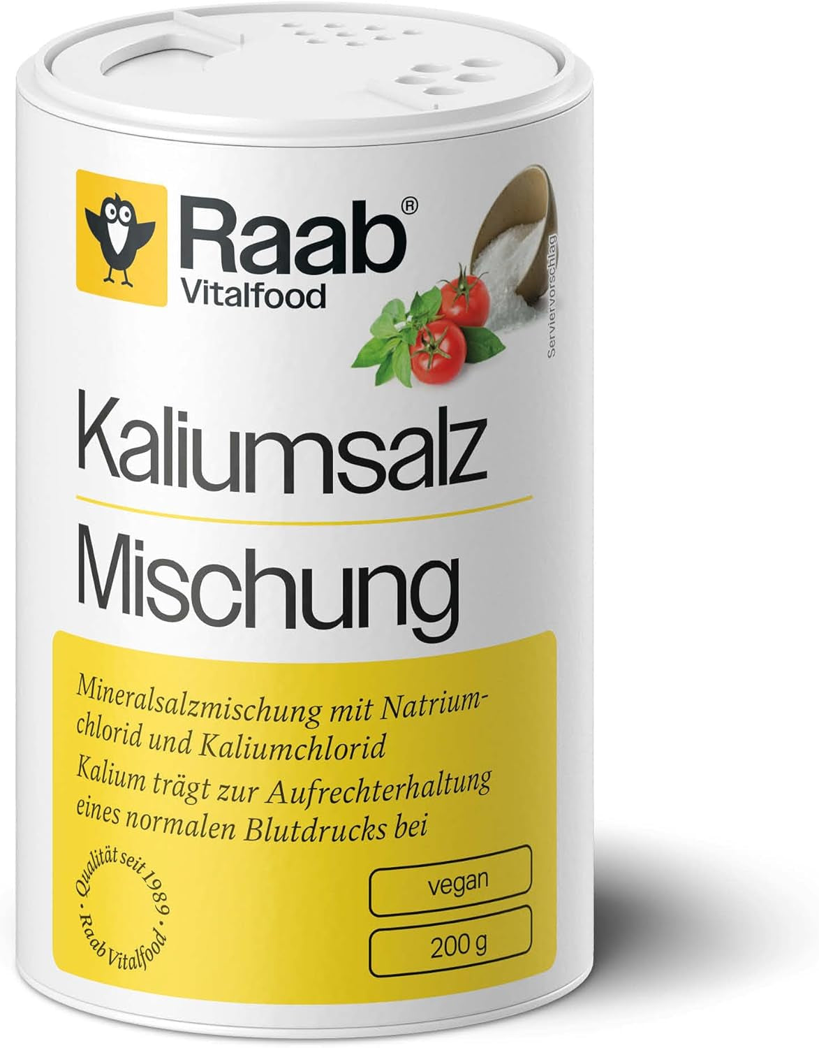 Raab Vitalfood Kalium salt-Mischung, Mineralsalzmischung mit 66.7% Natrium Chlorid (Kochsalz) und 33% Kalium Chlorid, Kalium trägt zur Aufrechterhaltung eines normalen Blutdruck bei (1 x 200 g Dose)