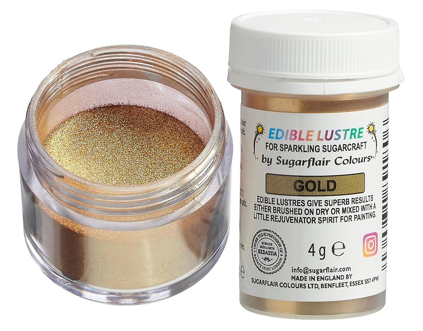 Colorante alimentare commestibile Sugarflair, Oro - Polvere per glassa alimentare per torte, muffin, cioccolato, pasticcini, dessert, gelati, bevande, cocktail e altro - 4g