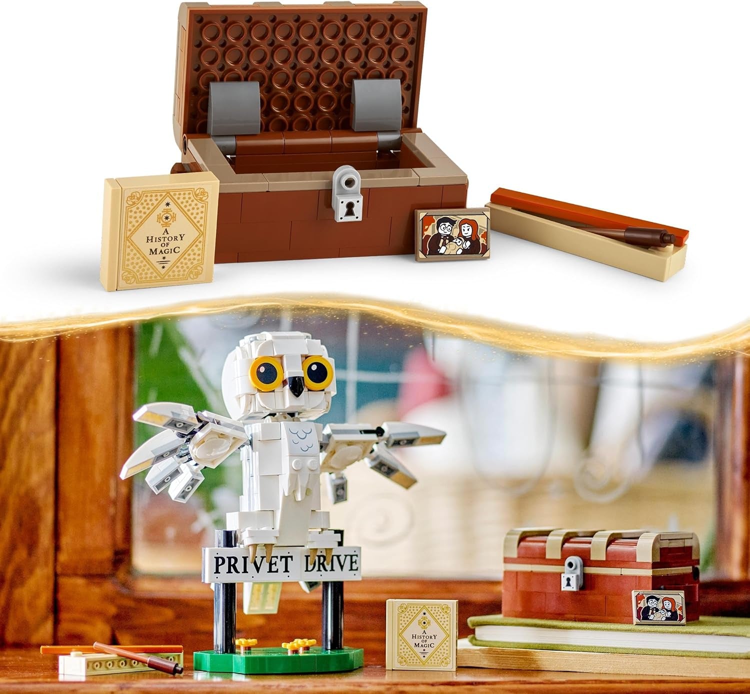 LEGO Harry Potter Edvige in Privet Drive 4 Set gufo giocattolo per bambini, personaggio di animale costruibile con valigia di Hogwarts, piccolo regalo per ragazzi, ragazze e tutti i fan dai 7 anni 76425 Set da costruzione Besuche den LEGO-Store