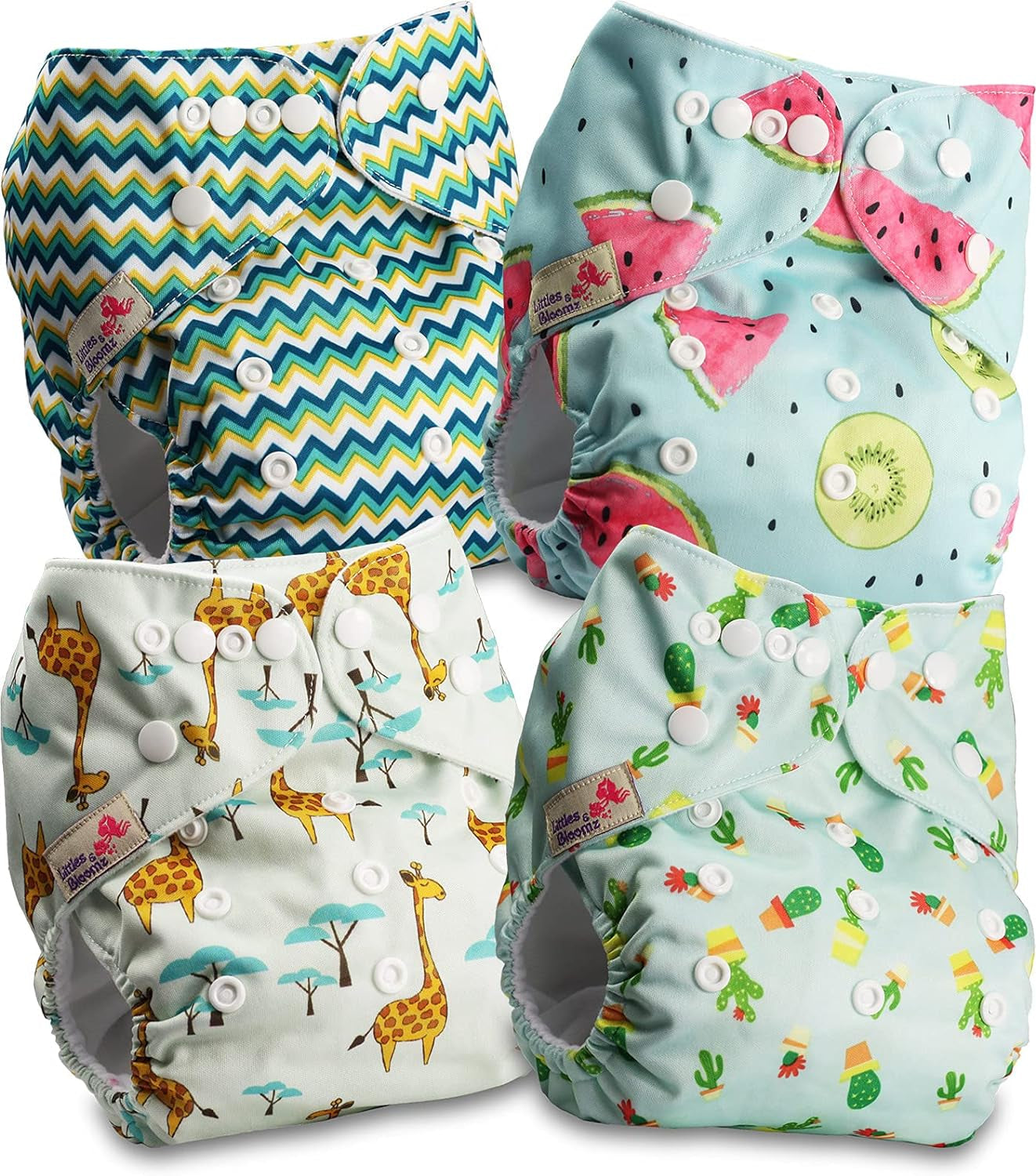 Littles and Bloomz FLP2-0406 Pannolino riutilizzabile con clip standard, 4 pannolini