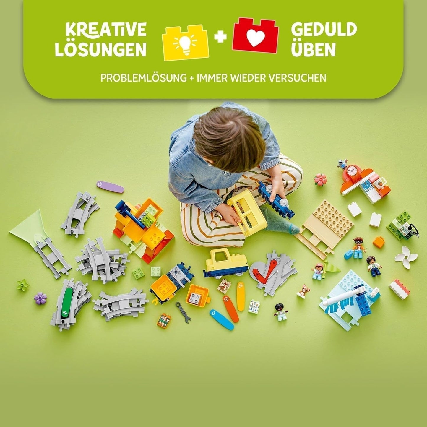 LEGO DUPLO Town Ferrovia interattiva grande, Giocattolo da costruzione per bambini dai 3 anni, Locomotiva Push & Go con luci e suoni, Parti di binari, Giocattolo educativo per bambini in età prescolare 10428 Set da costruzione Beuche den LEGO-Store