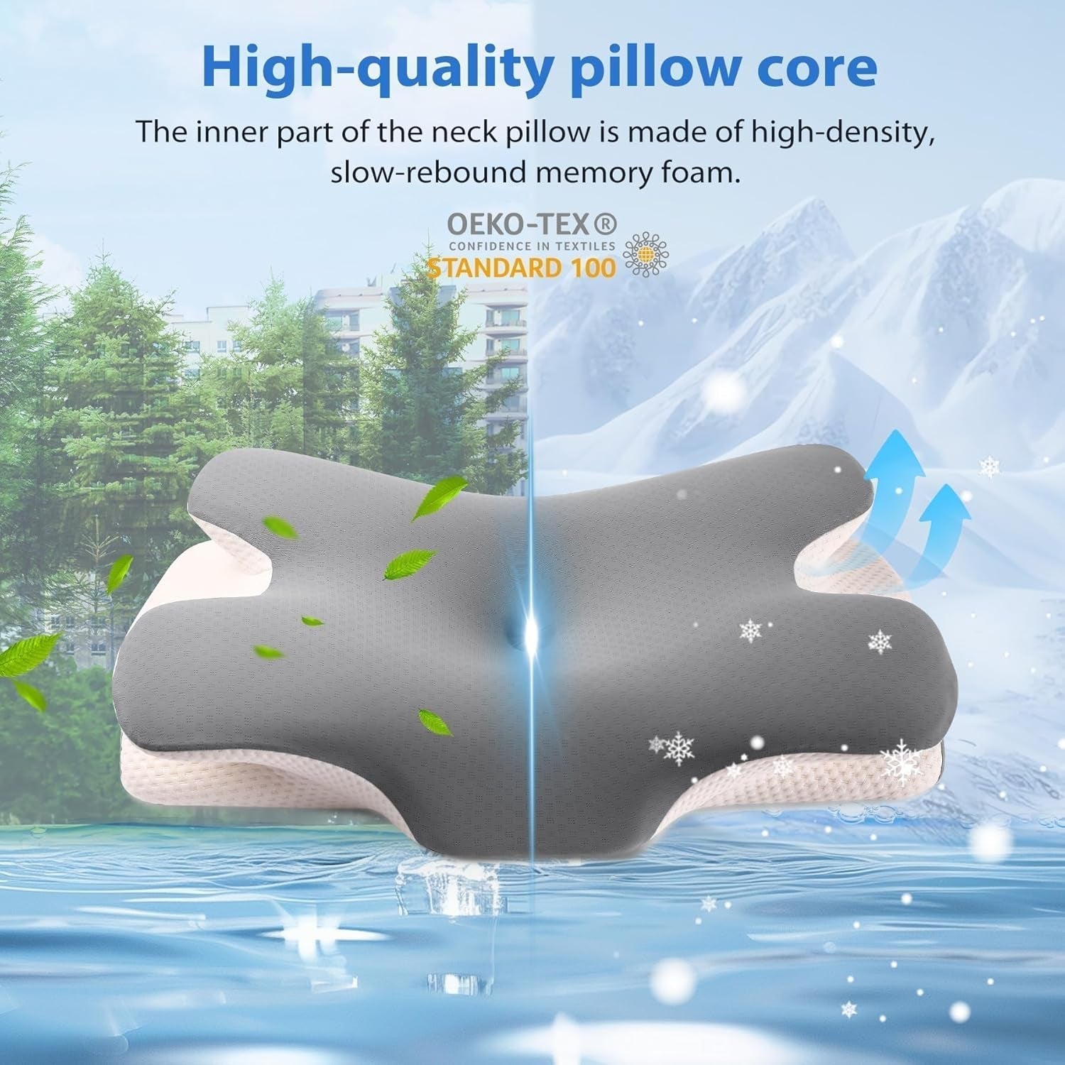 MULISOFT Cuscino in Memory Foam, Comodo Cuscino per la Testa, Cuscino di Supporto per il Collo, Cuscino ergonomico per chi dorme sul fianco (Grigio) Cuscini ortopedici cervicali Naty Shop