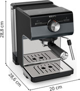 Macchina per caffè espresso KRUPS Authentic+, 15 bar, funzionamento intuitivo, design sofisticato, ugello vapore, accessori estesi inclusi, Bullet Dark silver/Stainless steel, XP384G10