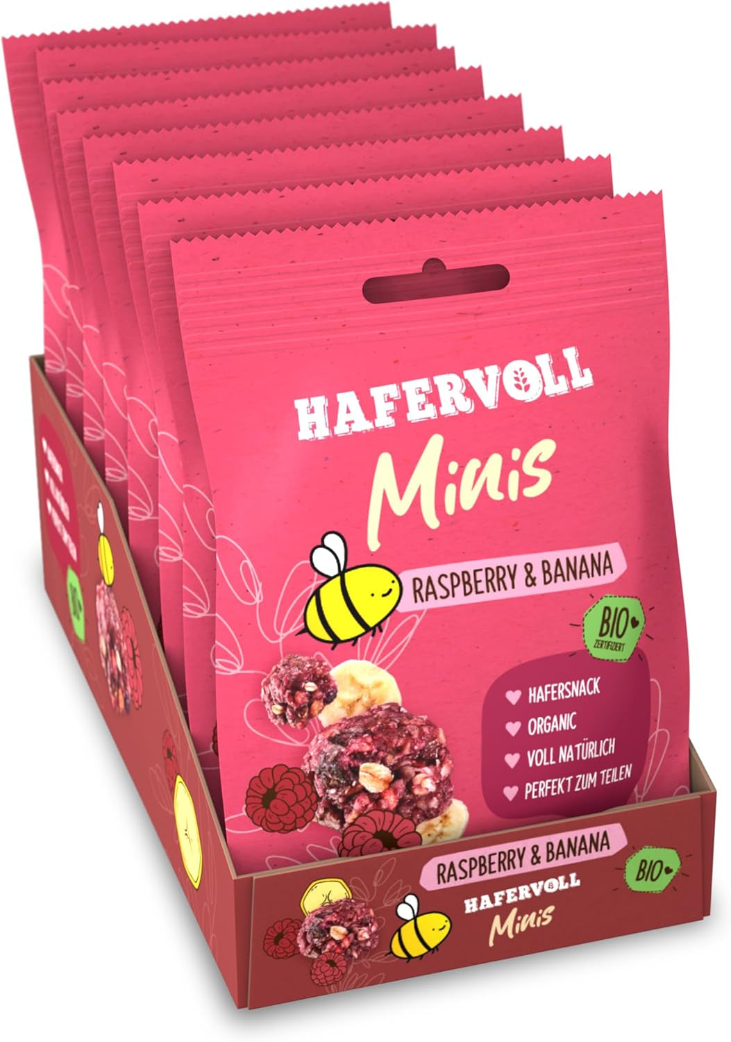 HAFERVOLL Minis Colza e Banana 8x 65g - Certificato biologico, con miele, senza zuccheri aggiunti, perfetto da condividere