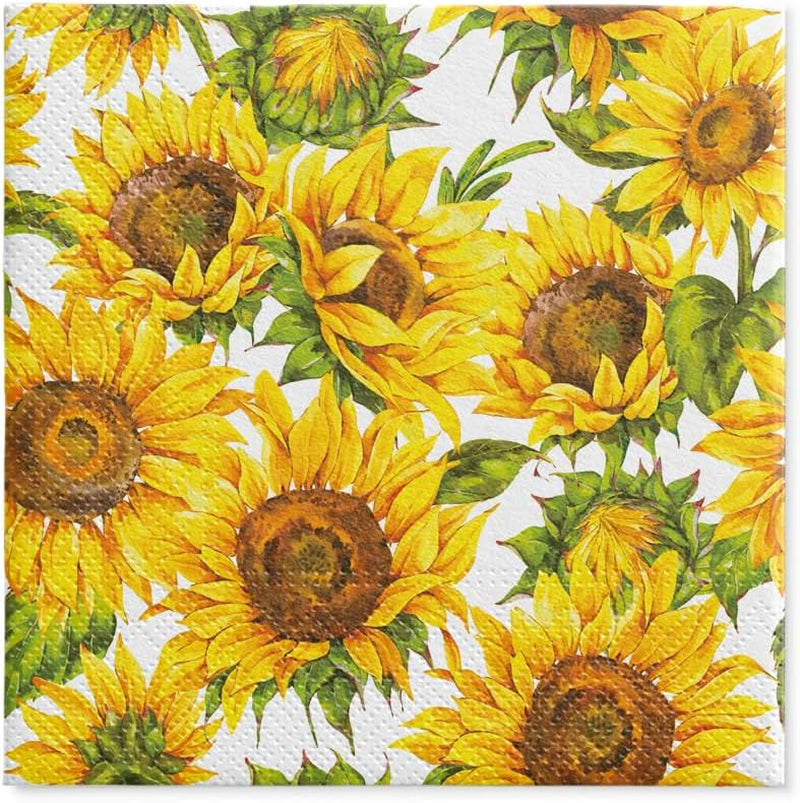 PAW - Tovaglioli 3 Veli (33 X 33 Cm) I 20 Pezzi I Perfetti per Compleanni, Feste, Appuntamenti I Decorazioni per la Tavola Autunnali I Tovaglioli di Carta Colorati - Petali Gialli Girasole I Girasole Danzante