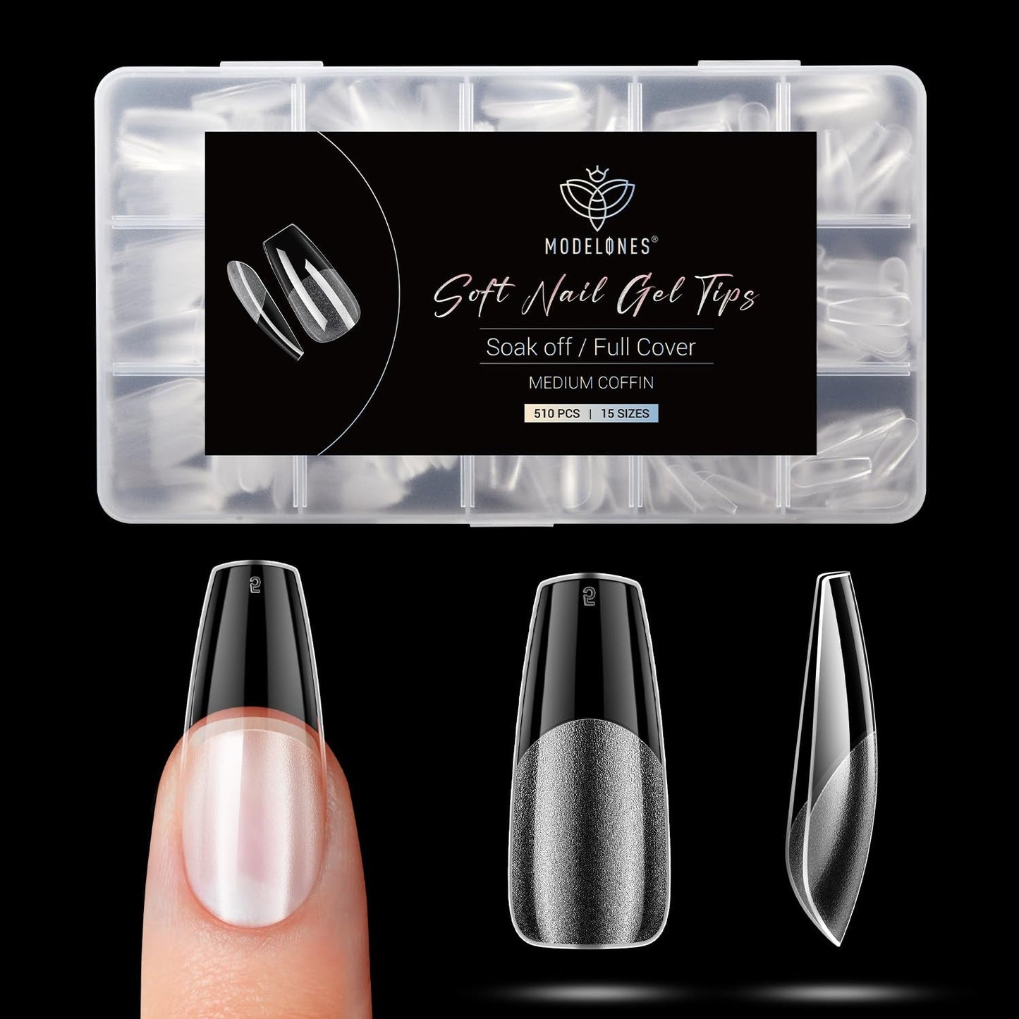 Modelones Nail Tips 510 pezzi - Set di punte per unghie a copertura totale, Set di punte in gel, Punte per unghie in resina PMMA pre-lucidante, Unghie artificiali per colla su nail art fai da te, Squoval corto