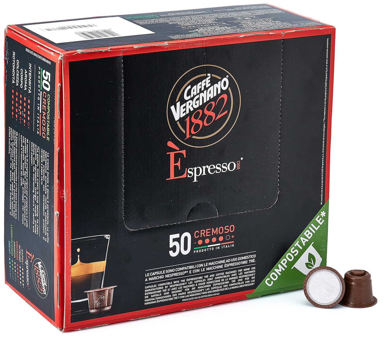 Caffè Vergnano 1882 - Èspresso Kompostierbare Kaffeekapseln, compatibile con Nespresso, Cremoso (Creamy) - Packung Enthält 50 Kapseln