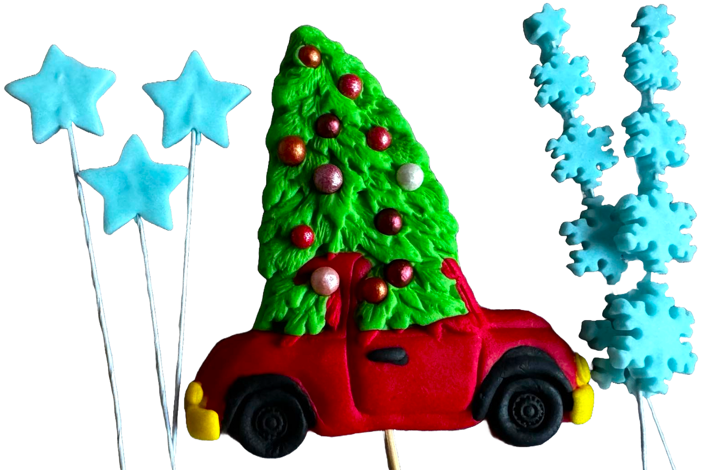Set 6 decorazioni commestibili in pasta di zucchero, Natale, automobile, albero, stelle e fiocchi di neve Decorazioni in pasta di zucchero Naty Shop