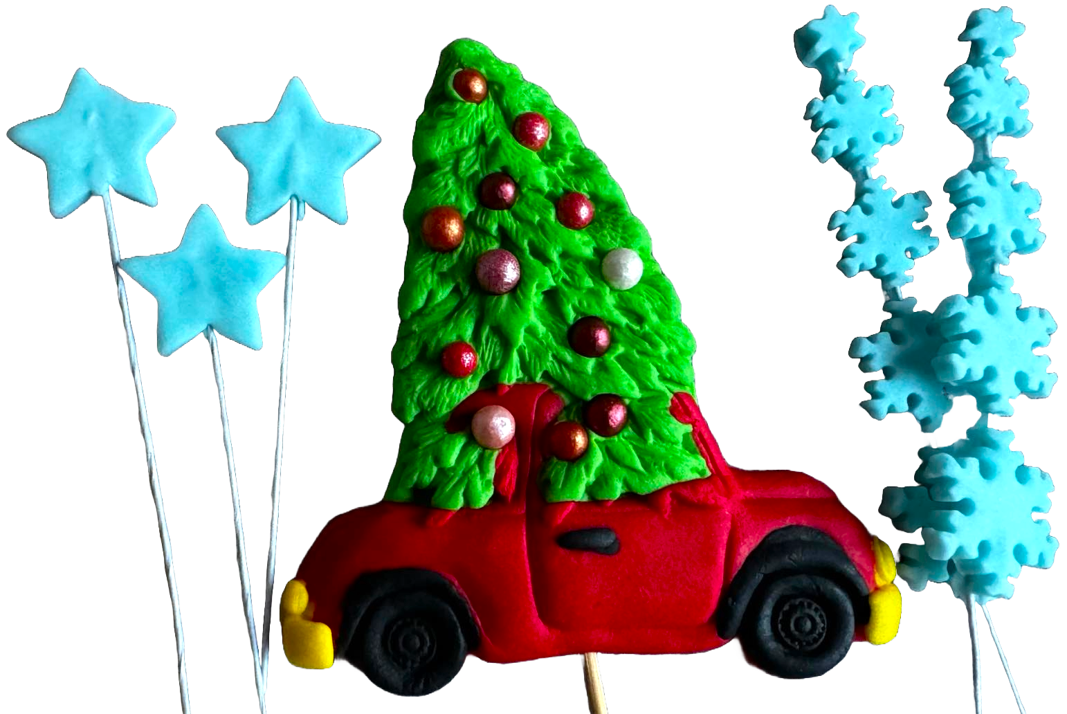 Set 6 decorazioni commestibili in pasta di zucchero, Natale, automobile, albero, stelle e fiocchi di neve Decorazioni in pasta di zucchero Naty Shop