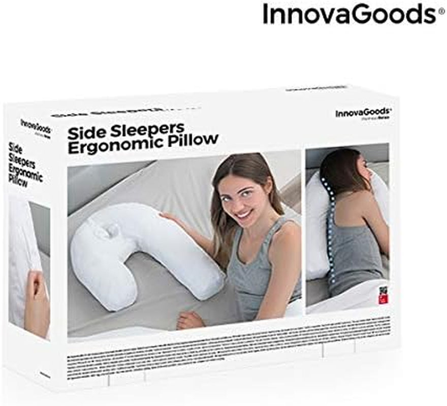 Innovagoods Ergonomic U-Shaped Pillow for Side Sleepers, Ideal for Pregnancy, Promotes Calm Breathing, Reduces Snoring, Cotton and Polyester, White, 39 X 57 X 14 Cm Cervical Orthopedic Pillows Naty Shop