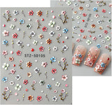 JMEOWIO 3D Nagelsticker Blumen Frucht Nail Art Sticker Selbstklebend Nagelaufkleber 5D Stereoscopico Decorazione Nageldesign Zubehör 4 Blatt