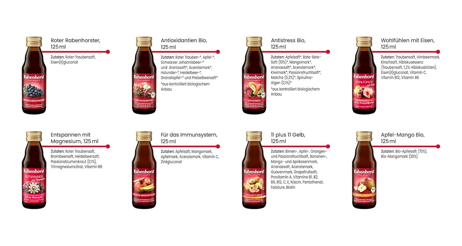 Mini pacchetto degustazione Rabenhorst, 8 varietà o 3 bottiglie (24 X 125 ml) Bevande analcoliche Naty Shop
