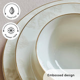 Karaca Elegance Bone Siena Set di stoviglie per 12 persone, moderno set di stoviglie in porcellana, set di stoviglie con ciotole fondi, piatto da portata, piatti fondi, piatti da dessert - Bianco e Oro