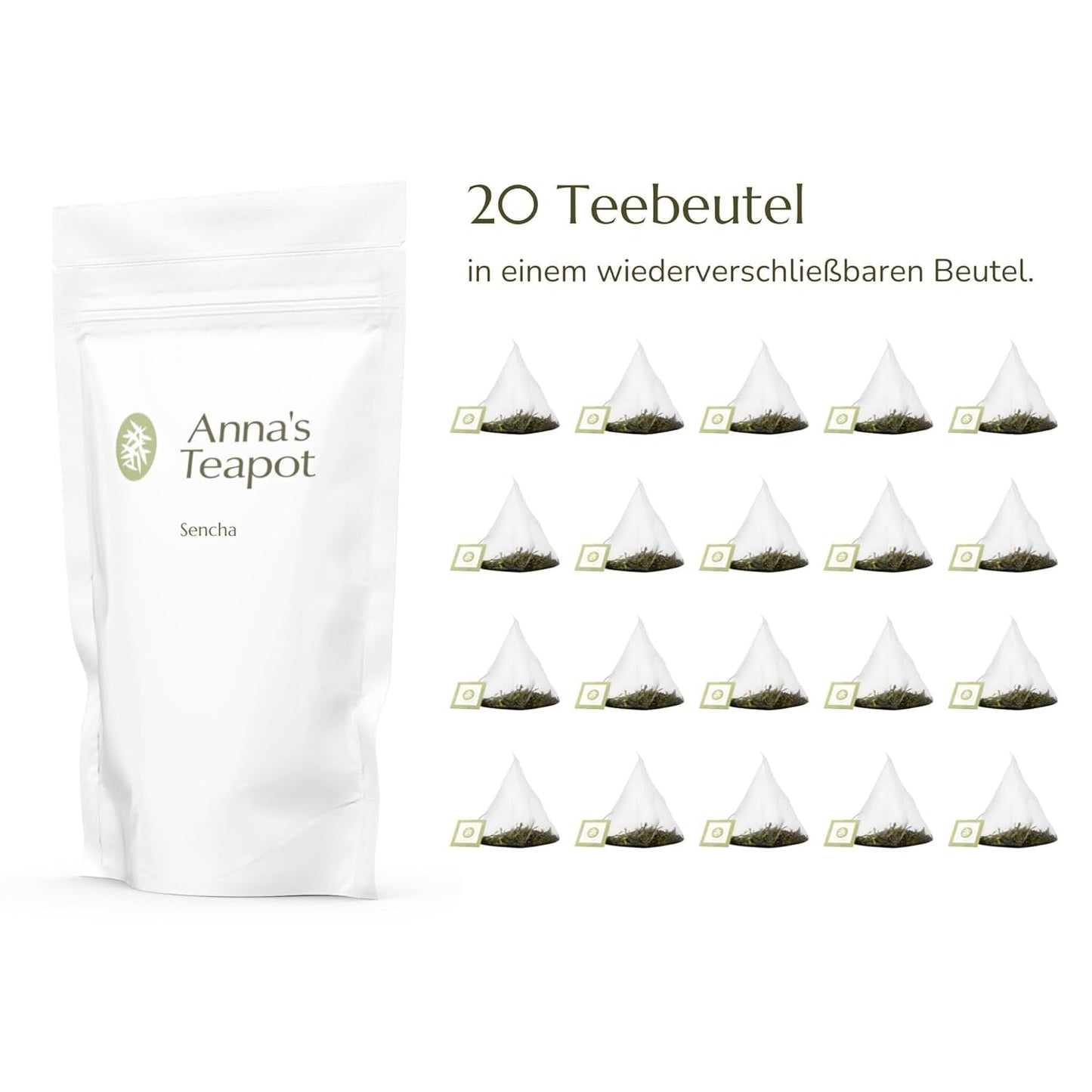 Anna'S Teapot Sencha bustine di tè verde biologico - Tè verde giapponese biologico 20 bustine piramidali in un sacchetto richiudibile