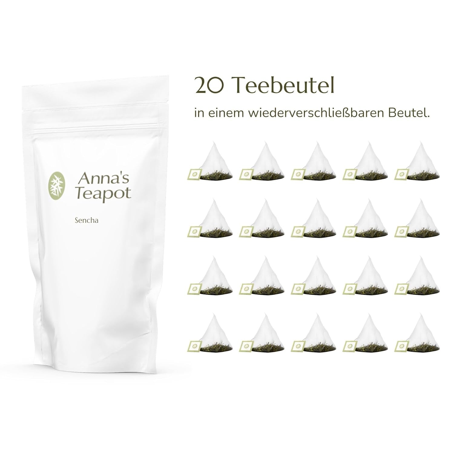 Anna'S Teapot Sencha bustine di tè verde biologico - Tè verde giapponese biologico 20 bustine piramidali in un sacchetto richiudibile