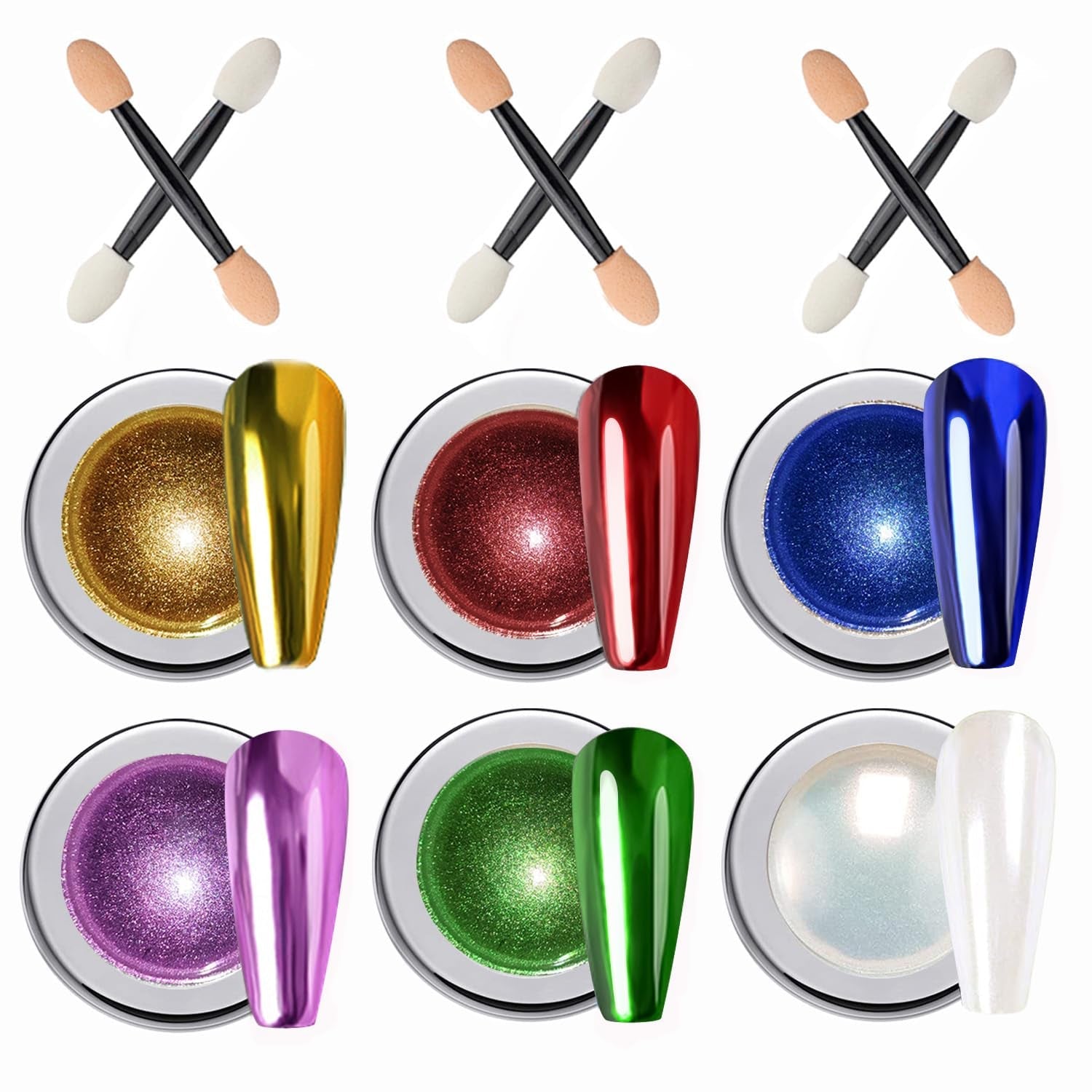Wahrshei 6 Polvere per unghie cromata, Polvere cromata Nägel mit Spiegeleffekt, Puder laser cromato, Polvere effetto perla per unghie a ciambella smaltata