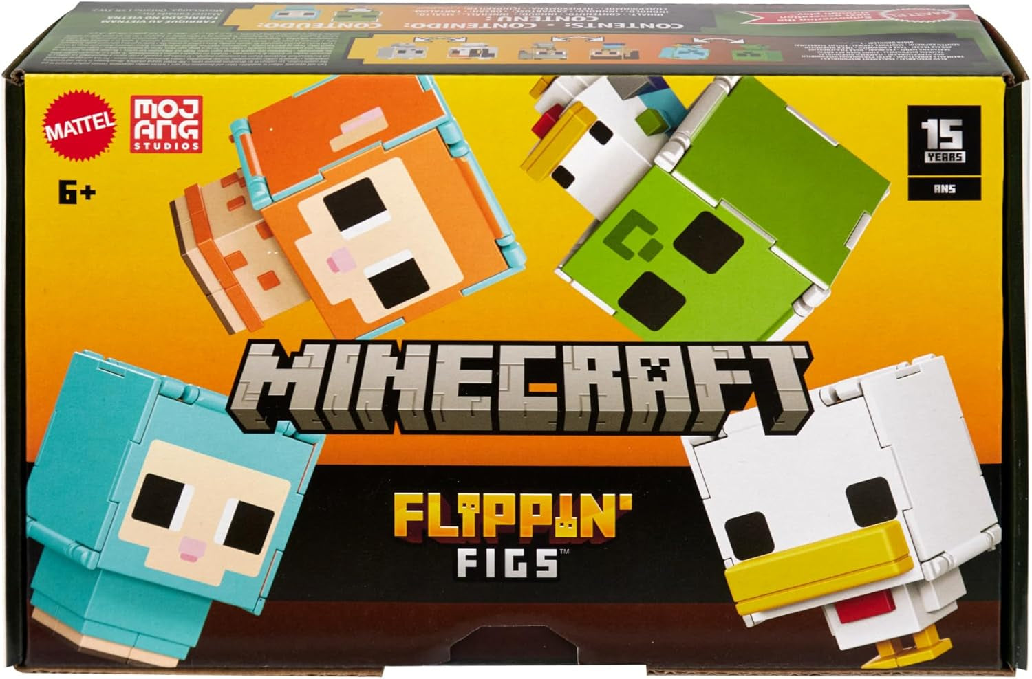 Mattel Minecraft Flippin' Figs Sheep and Chicken Confezione da 2 con personaggi di gioco 2 in 1, teste grandi e action figure HXK17 con design pixel Naty Shop