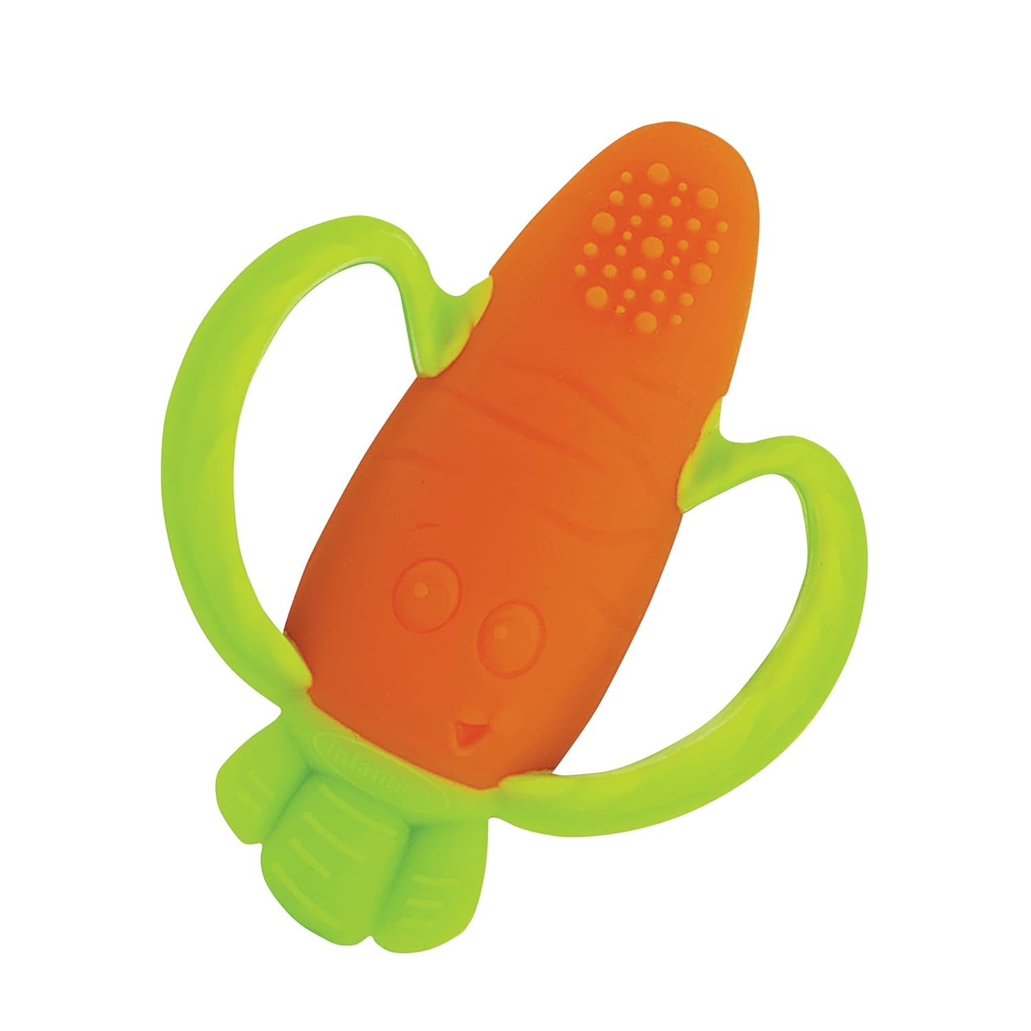 Infantino Lil' Nibbles, Massaggiagengive in silicone strutturato, Giocattolo massaggiagengive per neonati senza BPA, Morbido, facile da tenere, Stimolazione sensoriale per neonati, Carota