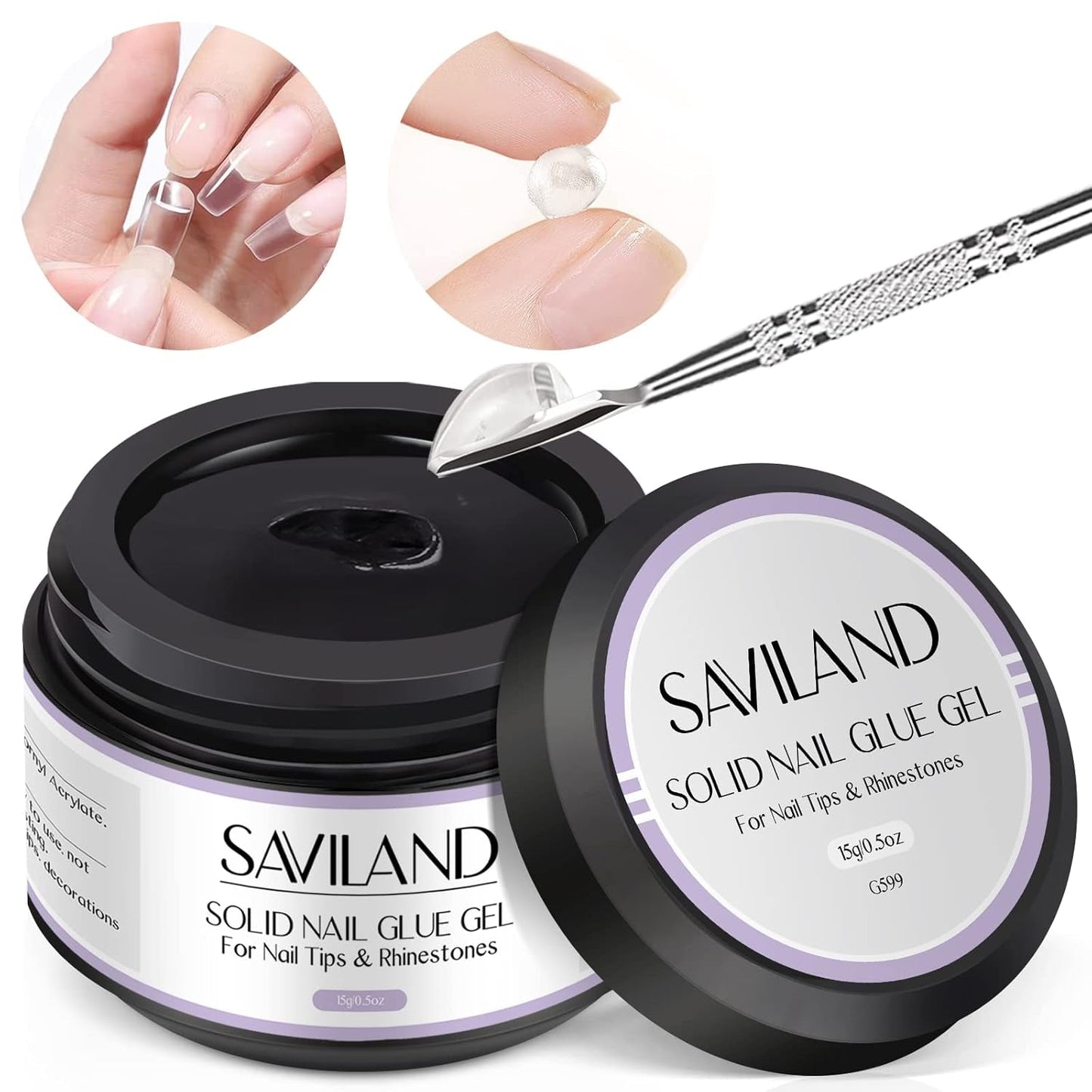 Saviland Colla solida per punte per unghie: 2 pezzi 15G Colla per unghie artificiali Colla extra forte Pressa sulle unghie Colla UV Gel Colla per unghie per donne Salone di casa Lampada UV/LED fai da te polimerizzata