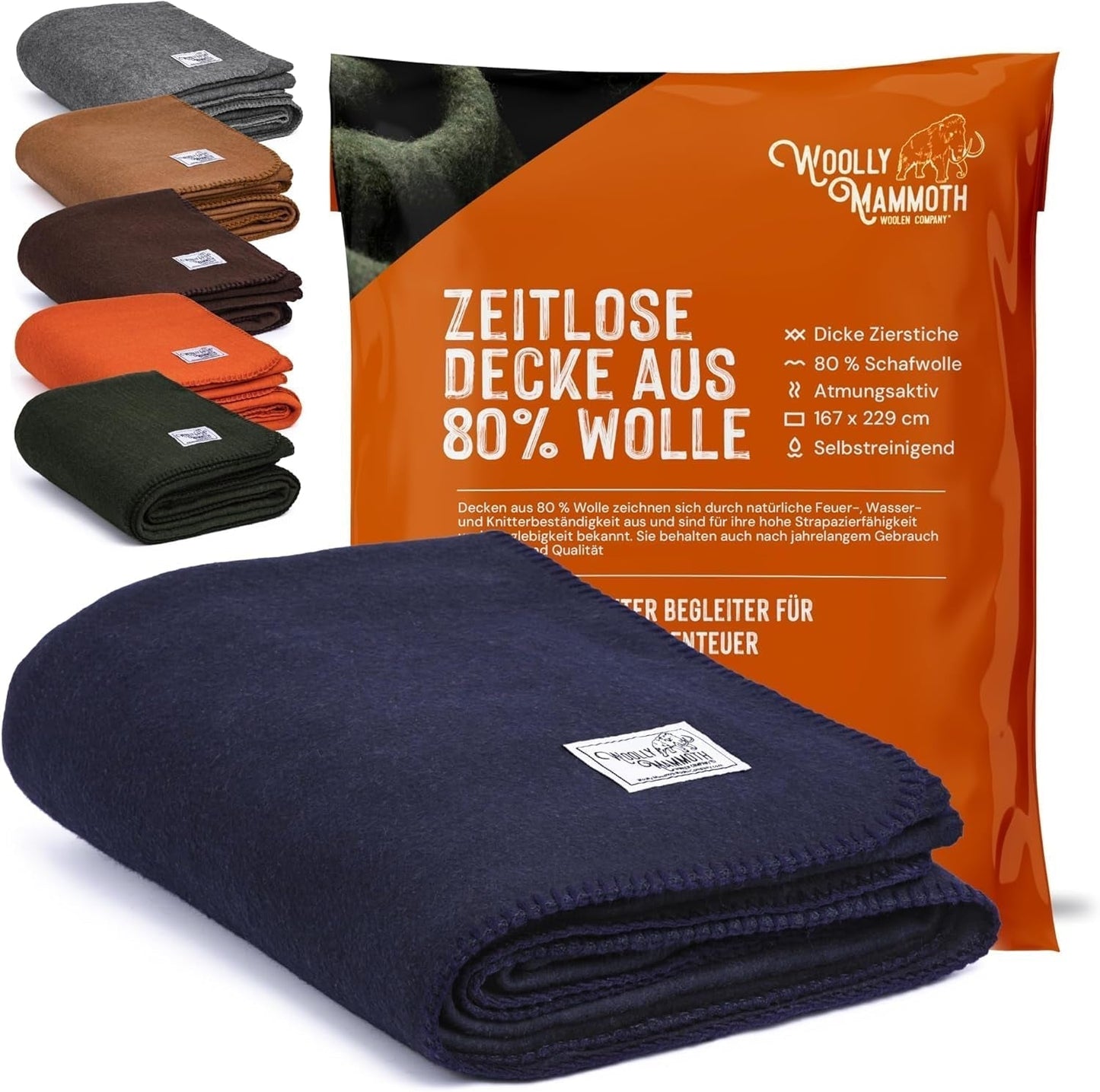 Coperta da campeggio Woolly Mammoth Woolen Co., extra large, lana merino, L'attrezzatura esterna perfetta per bushcraft, campeggio, trekking, escursionismo, sopravvivenza o coperta da cabina. Marrone, 168 X 228 Woolly Mammoth Woolen Company Letti e coperte Blu navy 66" X 90"