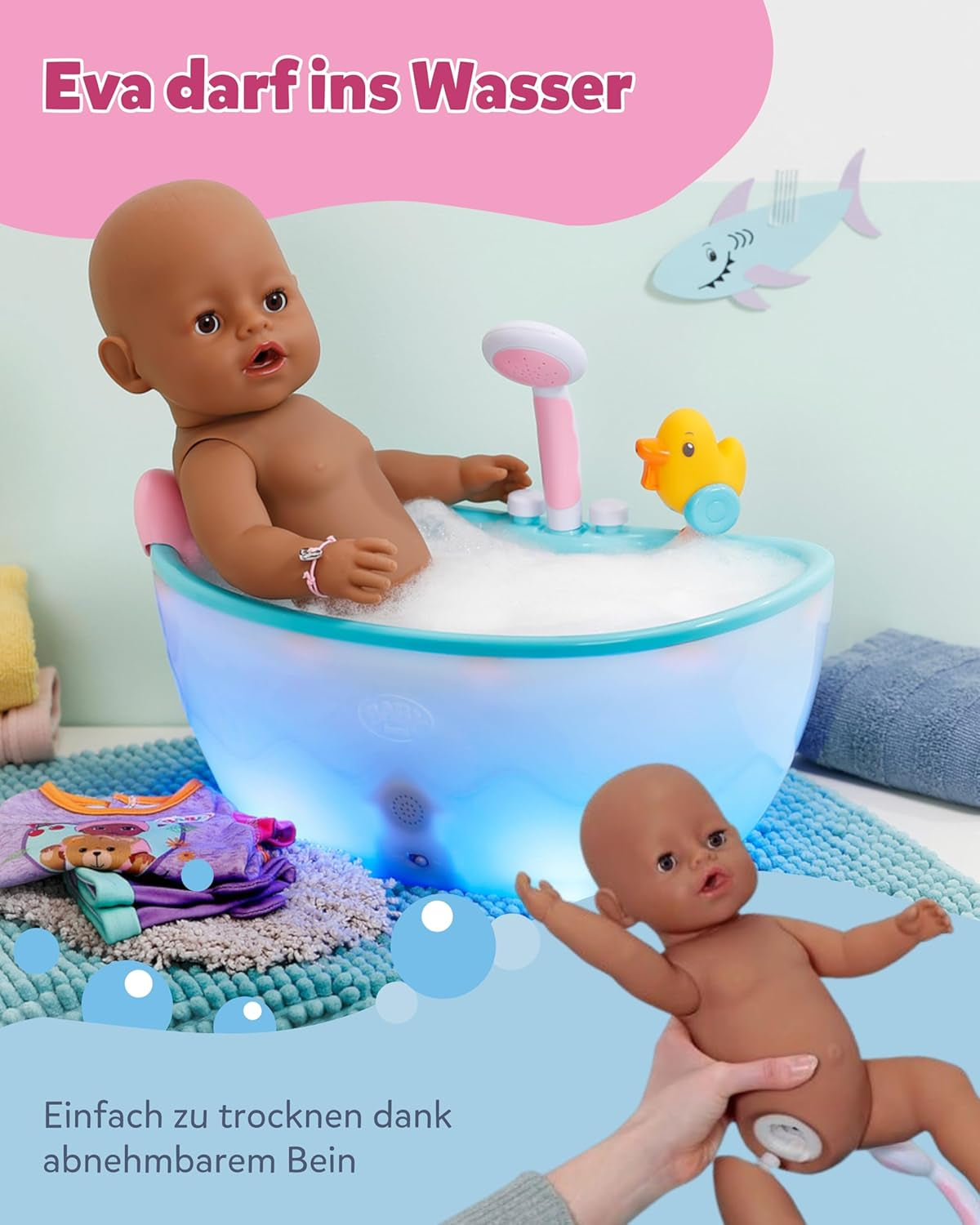 BABY Born Eva - bambola baby 43 cm - 10 funzioni inclusi accessori e materasso - Funziona completamente senza batterie - Adatto a bambini dai 3 anni in su