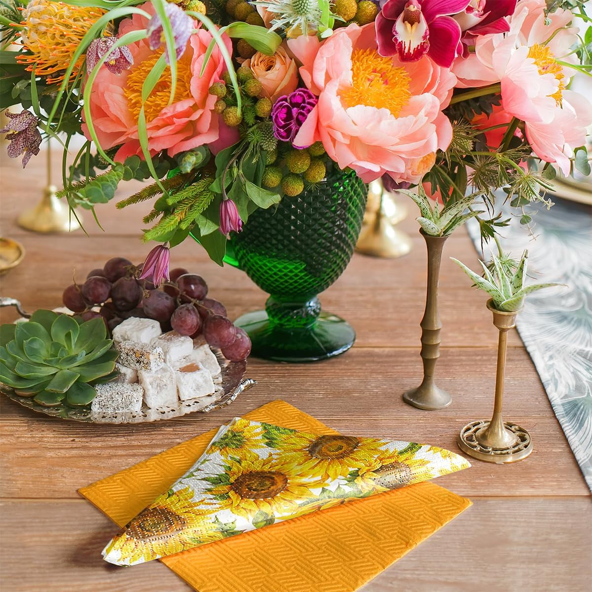 PAW - Tovaglioli 3 Veli (33 X 33 Cm) I 20 Pezzi I Perfetti per Compleanni, Feste, Appuntamenti I Decorazioni per la Tavola Autunnali I Tovaglioli di Carta Colorati - Petali Gialli Girasole I Girasole Danzante