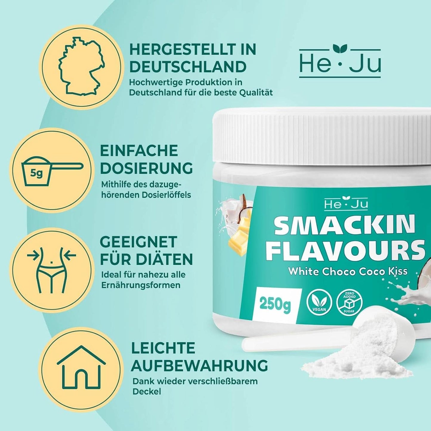 He-Ju, Polvere al gusto di cioccolato bianco e cocco, 250 grammi Aromas Naty Shop