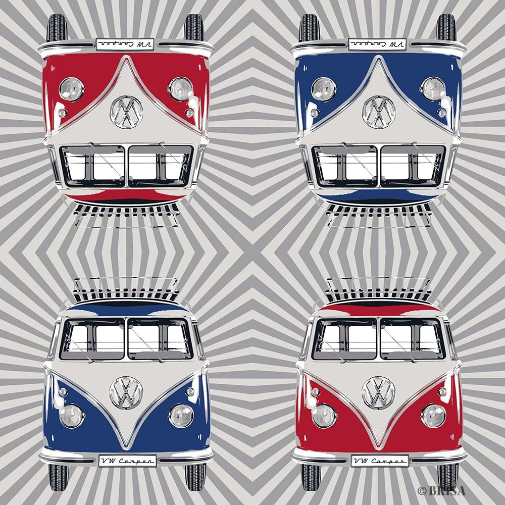 BRISA VW Collection - Tovaglioli da tavola T1 Bus Volkswagen (strisce Samba/rosso/3 veli)
