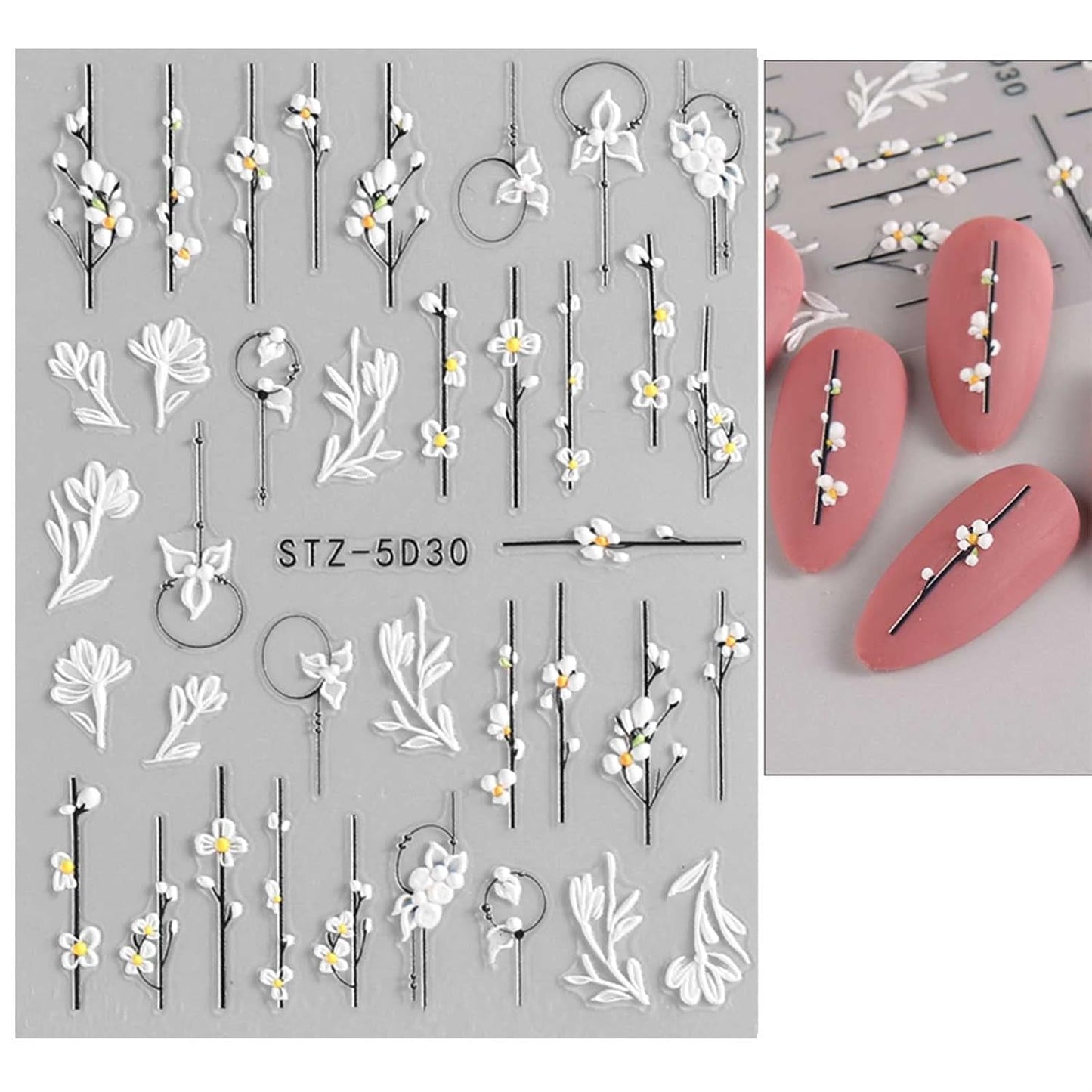 JMEOWIO 3D Nagelsticker Frühling Blume Nail Art Sticker Selbstklebend Nagelaufkleber 5D Stereoscopic Blumen Dekoration Nageldesign Zubehör 4 Blatt
