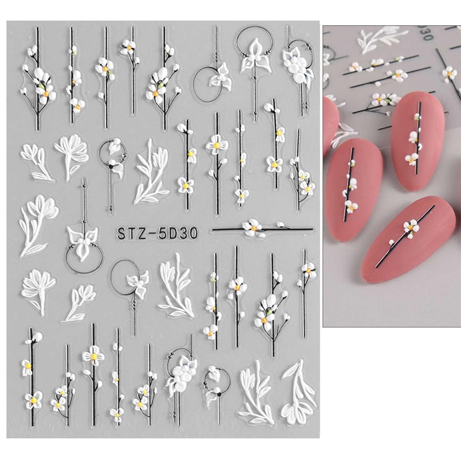 JMEOWIO 3D Nagelsticker Frühling Blume Nail Art Sticker Selbstklebend Nagelaufkleber 5D Stereoscopic Blumen Dekoration Nageldesign Zubehör 4 Blatt