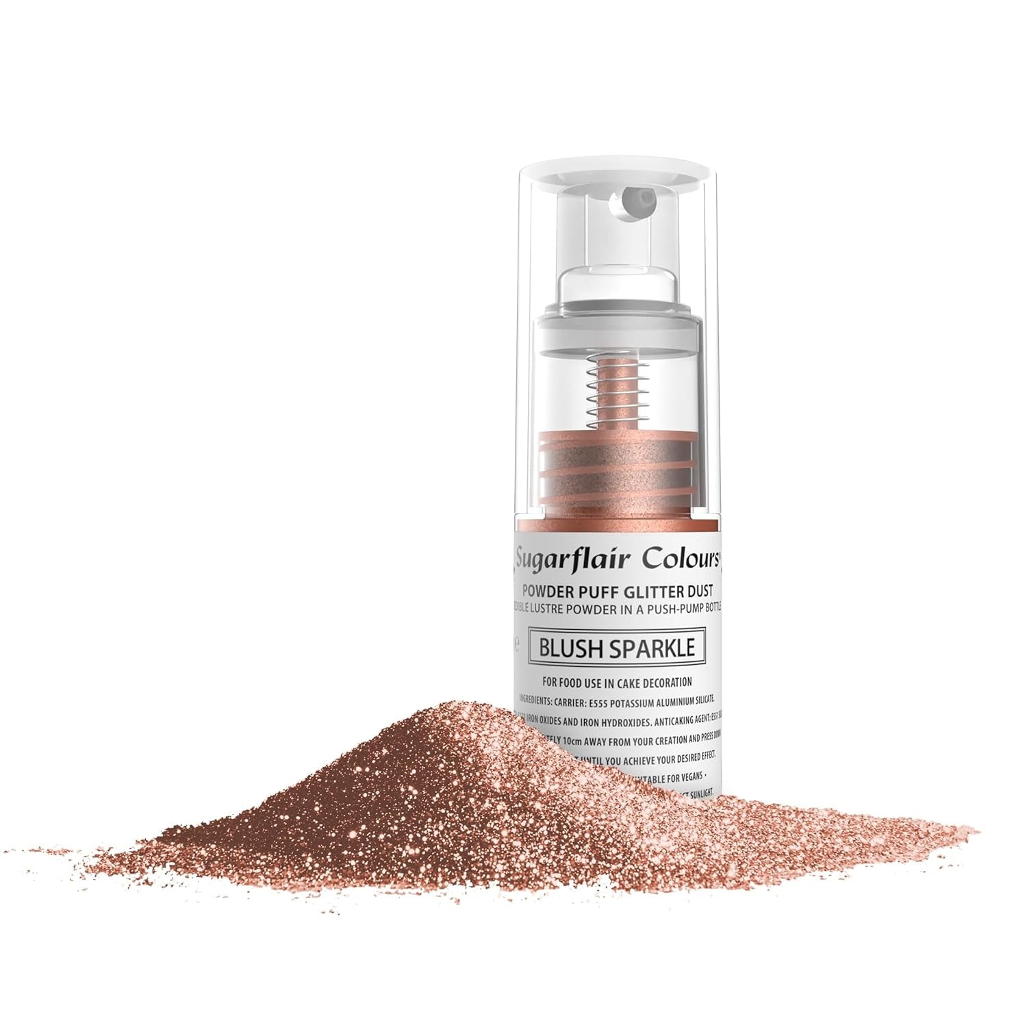 Sugarflair Pump Powder Spray, Glitter, Blush, Glitter - colorante alimentare per torte, spray non aerosol per torte, muffin e altro - 10 g