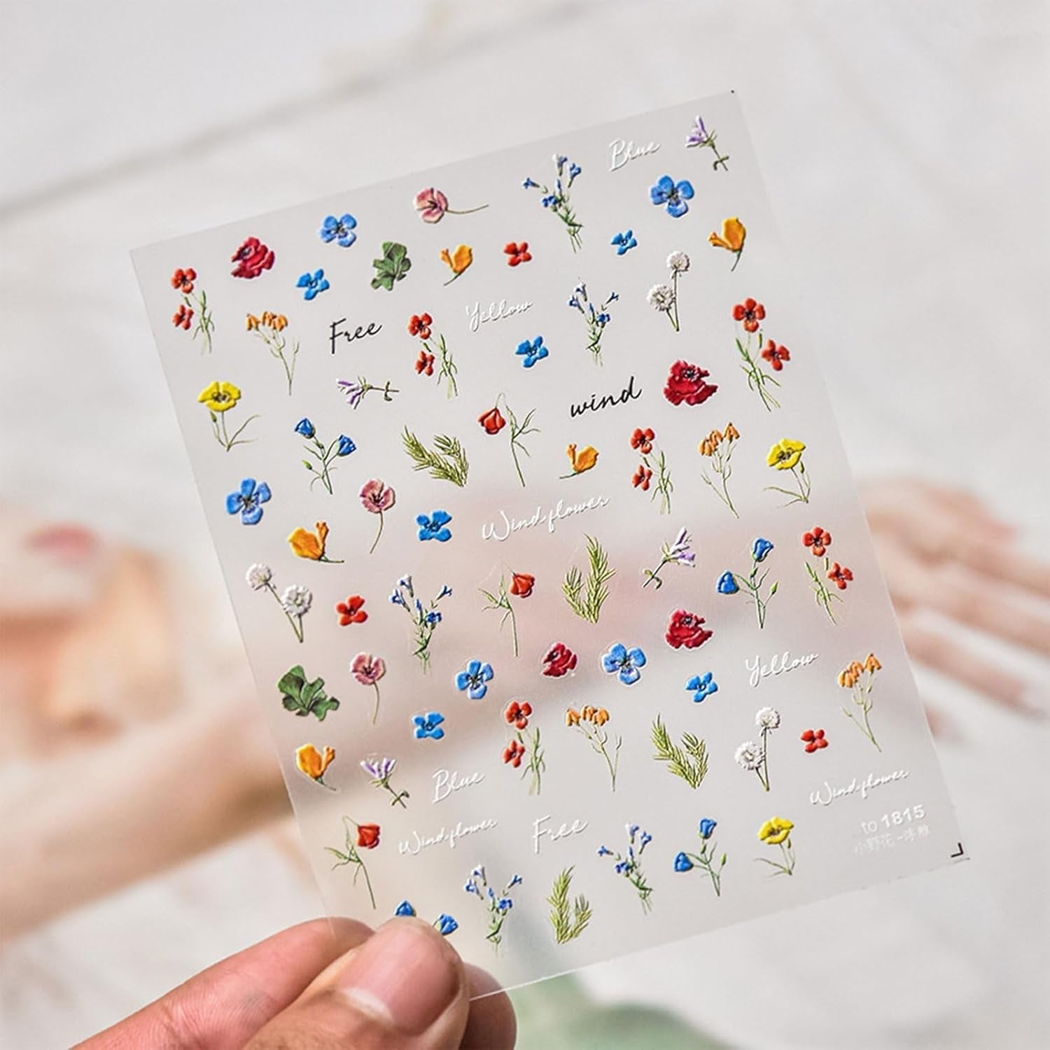 JMEOWIO 3D Nagelsticker Bunte Blumen Nail Art Sticker Self-klebend Nagelaufkleber 5D Stereoscopico Frühlings Summer Blumen Dekoration Nageldesign Zubehör 2 Blatt