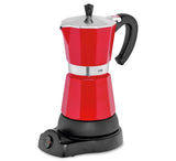 Macchina per caffè espresso Cilio Classico da 6 tazze | elettrico 480 W | Ø 11,5 cm Altezza: 25 cm | alluminio | rosso | piano cottura integrato | con funzione di ritenzione del calore e filtro riduttore | per viaggiare o campeggiare