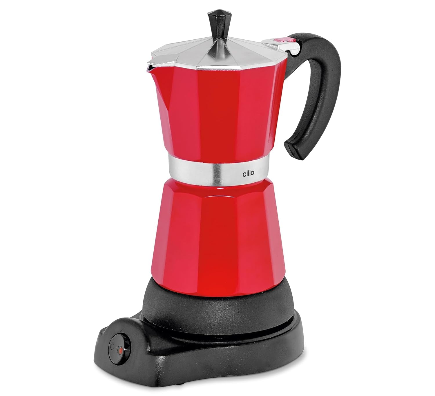 Macchina per caffè espresso Cilio Classico da 6 tazze | elettrico 480 W | Ø 11,5 cm Altezza: 25 cm | alluminio | rosso | piano cottura integrato | con funzione di ritenzione del calore e filtro riduttore | per viaggiare o campeggiare