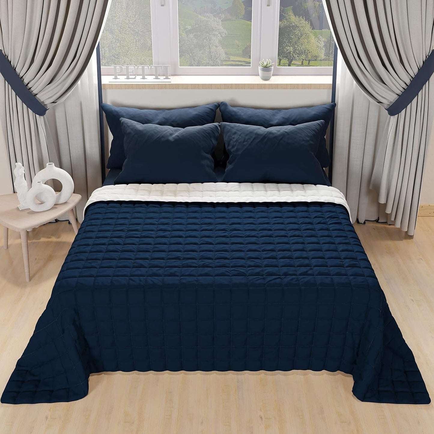 PETTI Artigiani Italiani - Trapunta letto singolo, trapunta double face, trapunta primaverile, blu notte, bianco, Piumini e Trapunte 100% Made in Italy Naty Shop