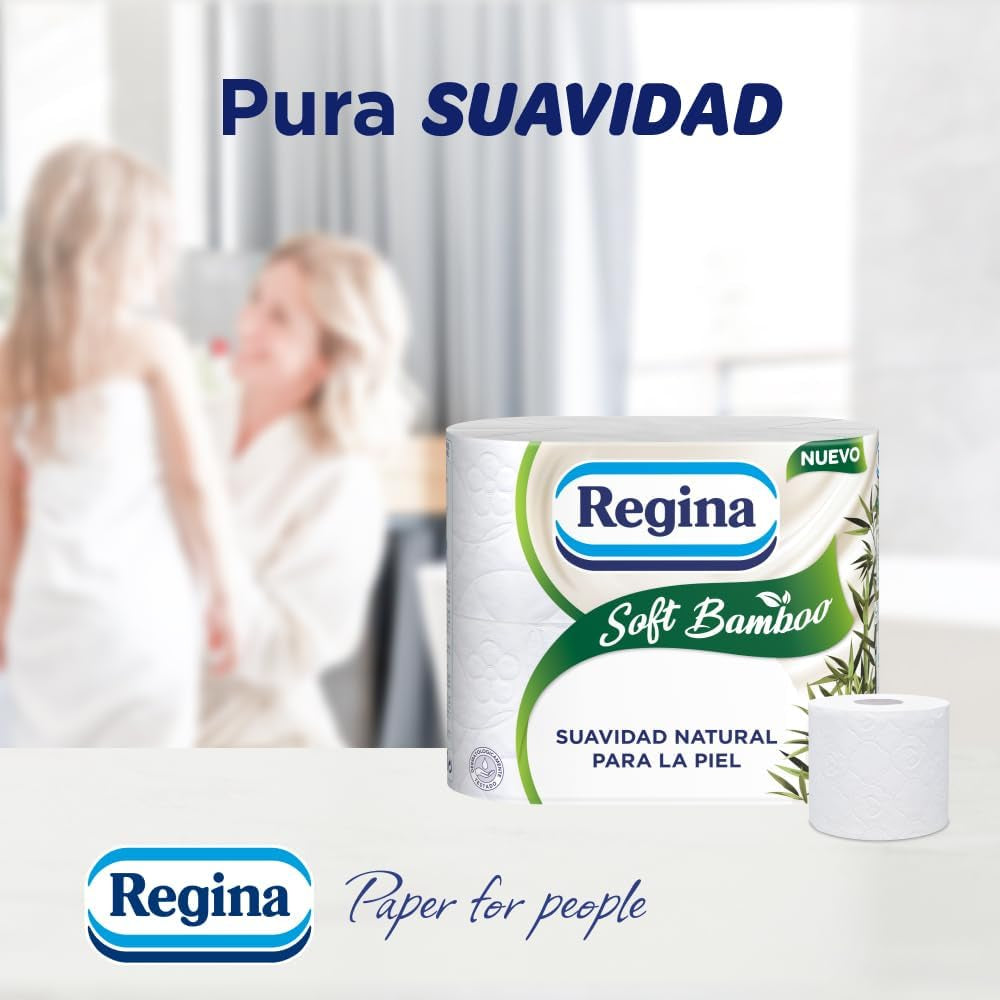 Carta Igienica Regina Soft Bamboo, 40 Rotoli, 3 Strati, 160 Fogli, Morbidezza Naturale per la Tua Pelle, Carta Igienica in Fibra di Bambù, Confezione in Carta, Certificato Fsc