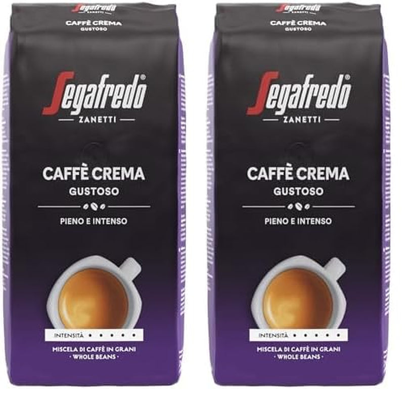 Segafredo Zanetti Caffè Crema Gustoso - Chicco Intero (Confezione da 1 kg) - Adatto per Caffè Crema - Caffè in chicchi tostati lunghi e scuri, gusto pieno e intenso (Confezione da 2)