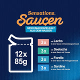 Felix Sensations Sauces Cibo umido per gatti, mix di pesci assortiti, confezione da 6 (6 x 12 buste da 85 g ciascuna)