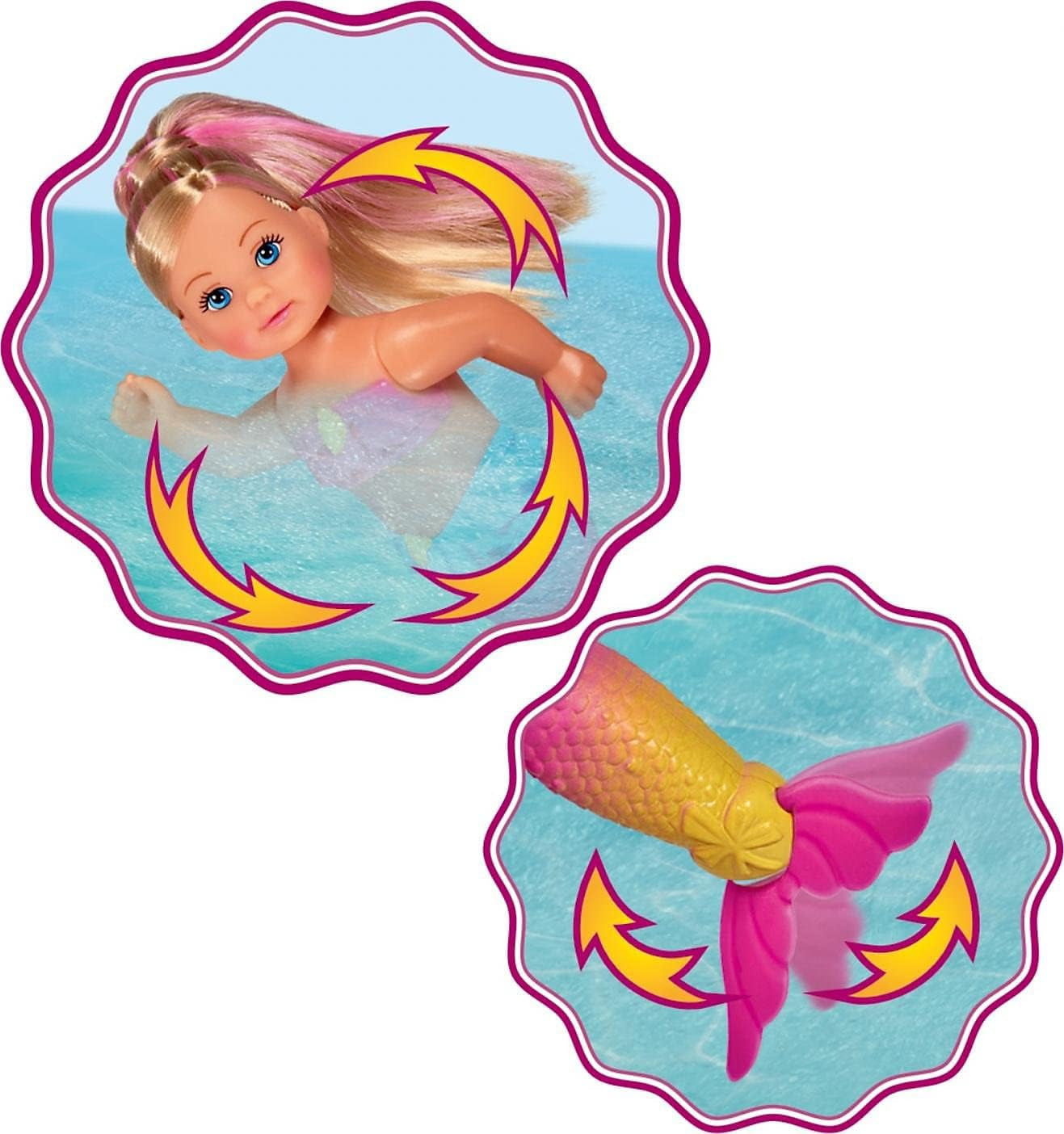 Simba 105733318 - Evi Love Swimming Sirena, Evi come una sirena, Sa nuotare bene, Con figura di pesce, Bambola da vestire, 12 cm, Per bambini dai 3 anni in su Dolls Naty Shop