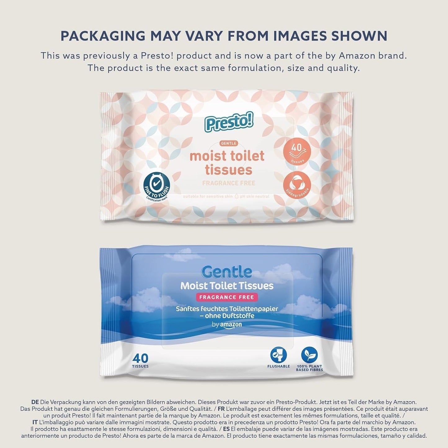 Di Amazon Carta igienica morbida, umida, inodore, assorbente e senza profumo, 240 pezzi (6 confezioni da 40 pezzi) (precedentemente marchio Presto!)