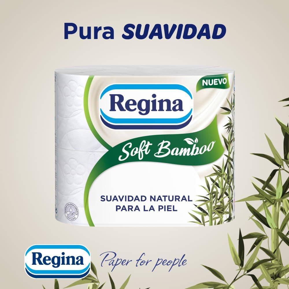 Carta Igienica Regina Soft Bamboo, 40 Rotoli, 3 Strati, 160 Fogli, Morbidezza Naturale per la Tua Pelle, Carta Igienica in Fibra di Bambù, Confezione in Carta, Certificato Fsc