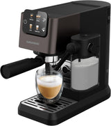 Macchina per caffè espresso portafiltro GRUNDIG KSM 5330 con contenitore del latte integrato, potenza 1628 W, pressione della pompa 15 bar, doppio ugello, display touch a colori, BrewSense, CreamyPro, Acciaio inossidabile scuro/Nero